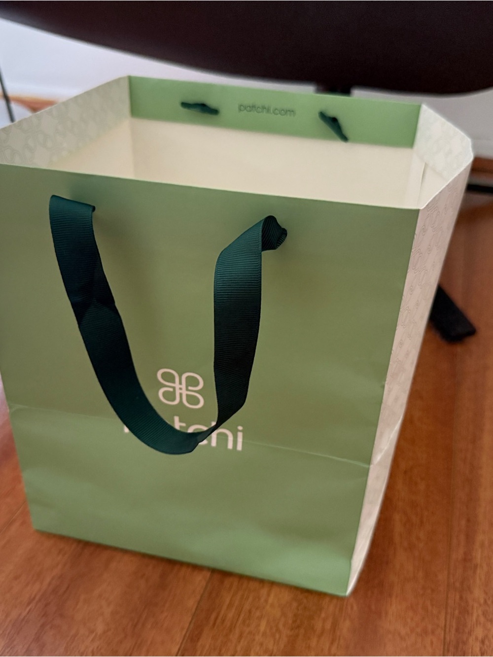 Patchi Retail Shopping Gift Bag 10" x 8.5” x 8.5” Green White Cardboard Patchi